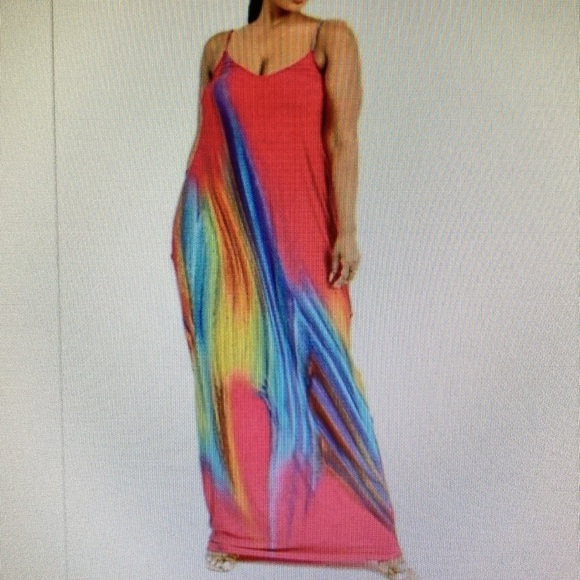 Skye Summer Rainbow‎ Watercolor Maxi Dress Women 1X Boho Beachy Vacation Relax - Picture 7 of 8
